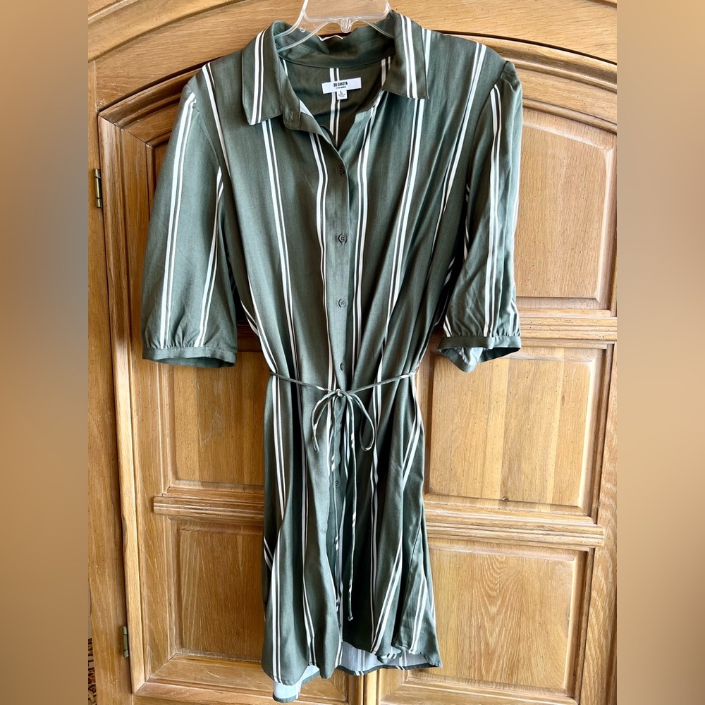 BB Dakota by Steve Madden Olive and White Stripe Dress. Size L